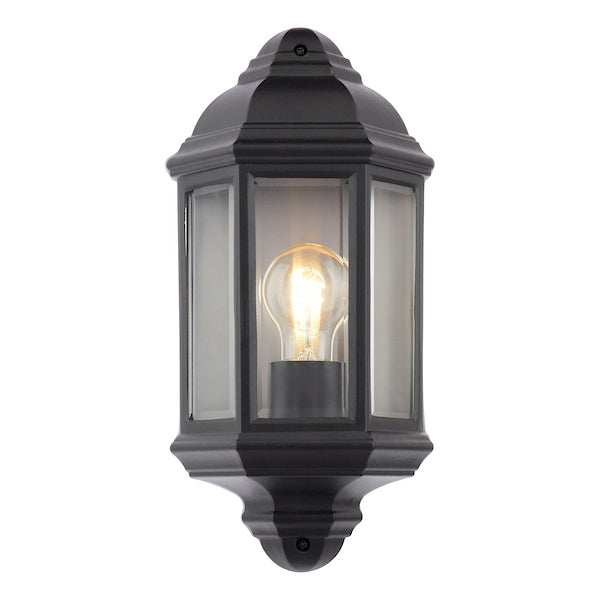 Dar Lighting Nelson IP44 Outdoor Matt Black & Glass Wall Light