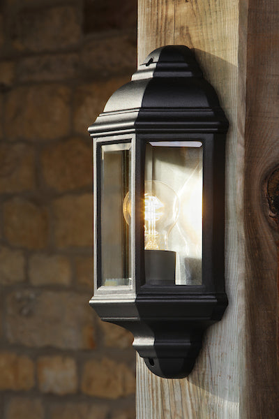 Dar Lighting Nelson IP44 Outdoor Matt Black & Glass Wall Light