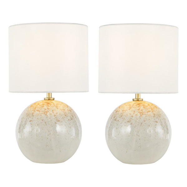 Dar Lighting Nicolette Pink & Cream Ceramic Table Lamp With Linen Shade (Twin Pack)
