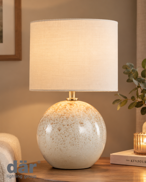 Dar Lighting Nicolette Pink & Cream Ceramic Table Lamp With Linen Shade (Twin Pack)