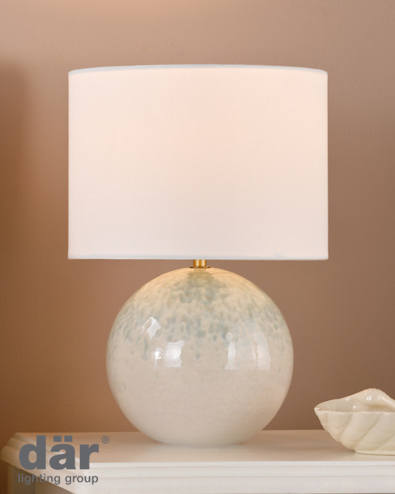 Dar Lighting Nicolette Green & Cream Ceramic Table Lamp With Linen Shade (Twin Pack)