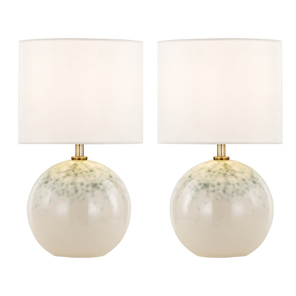 Dar Lighting Nicolette Green & Cream Ceramic Table Lamp With Linen Shade (Twin Pack)