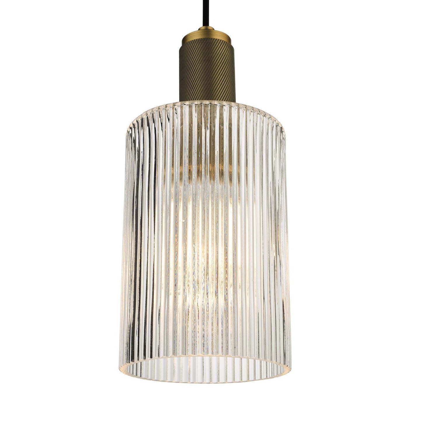 Dar Lighting Nikolas Solid Brass & Ribbed Cylinder Glass Pendant