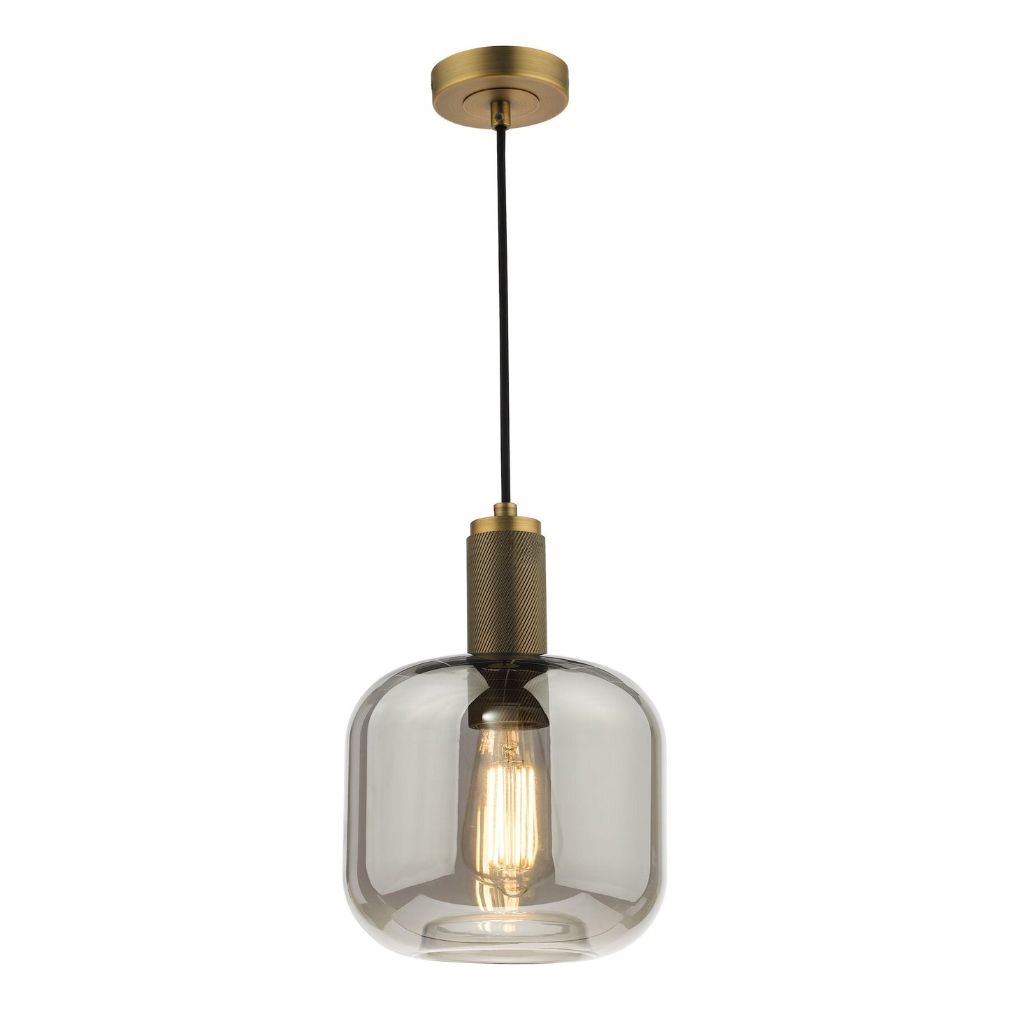 Dar Lighting Nikolas Natural Solid Brass & Smoked Glass Pendant