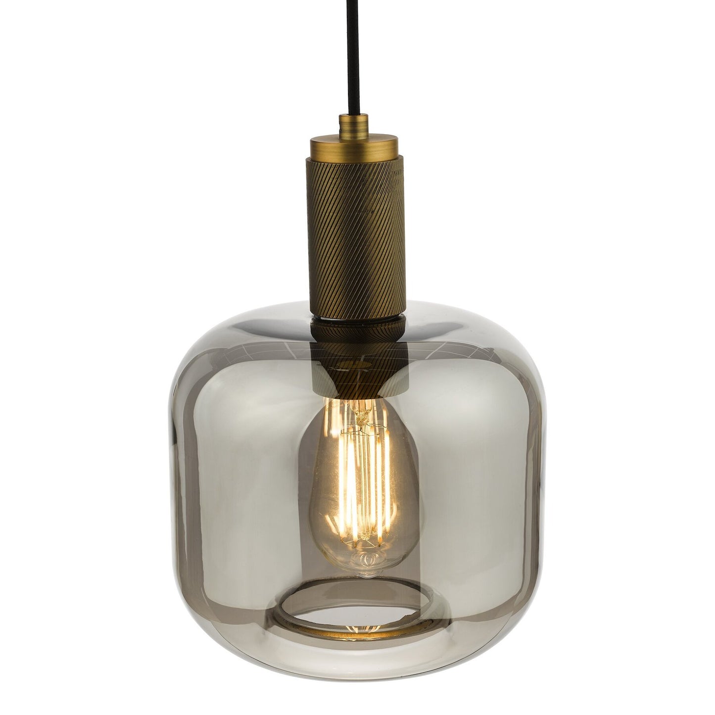 Dar Lighting Nikolas Natural Solid Brass & Smoked Glass Pendant