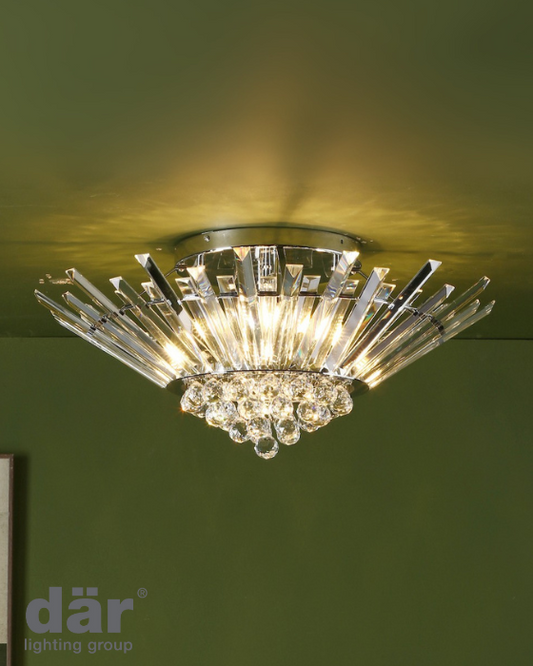 Dar Lighting Nimbus 5 Light Polished Chrome & Crystal Flush