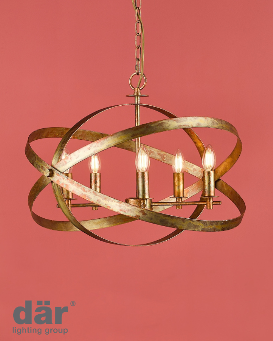 Dar Lighting Nitya 5 Light Mottled Copper Pendant