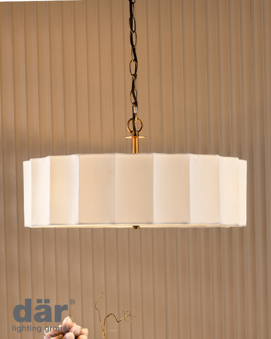 Dar Lighting Noura 3 Light Ivory & Antique Bronze Pendant