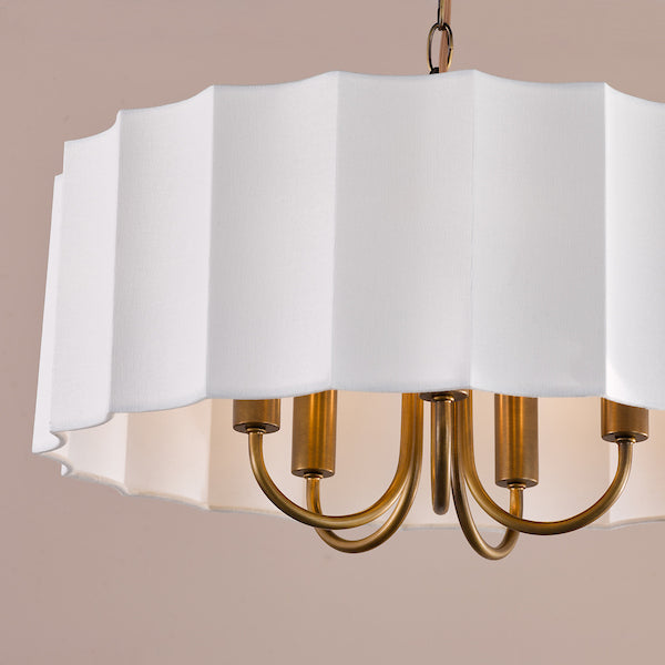 Dar Lighting Noura 5 Light Antique Bronze & Ivory Scallop Shade Pendant