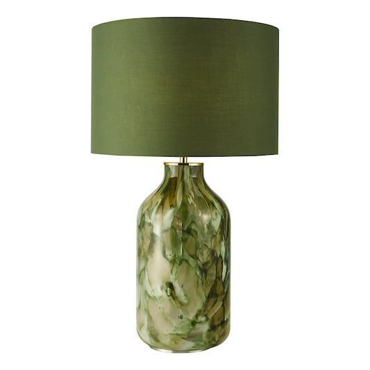 Dar Lighting Nuria Green Art Glass & Polished Chrome Table Lamp With Shade