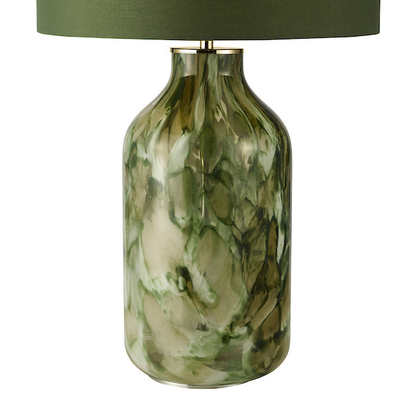 Dar Lighting Nuria Green Art Glass & Polished Chrome Table Lamp With Shade