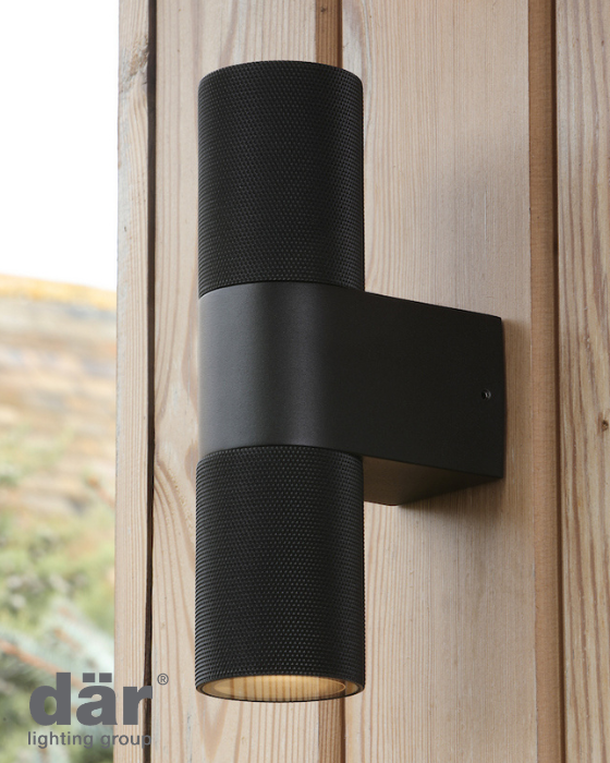 Dar Lighting Obi 2 Light IP54 Outdoor Matt Black Wall Light