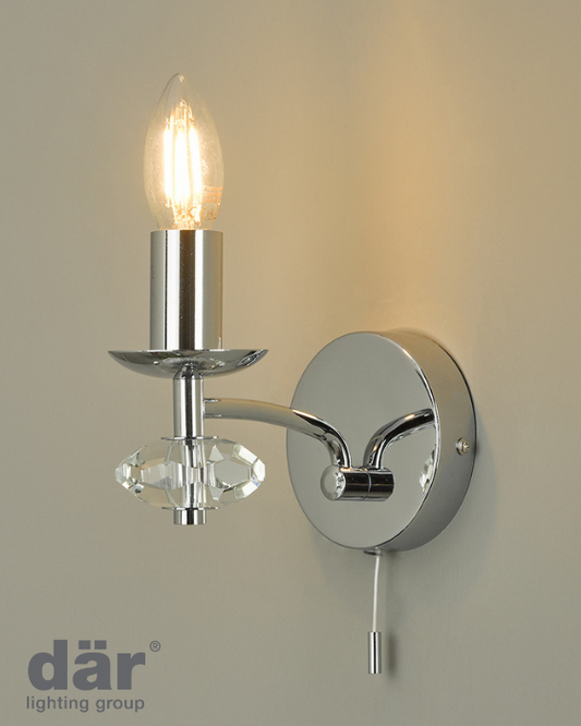 Dar Lighting Oleana Polished Chrome & Crystal Wall Light