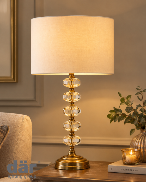 Dar Lighting Oleana Antique Bronze & Amber Crystal Table Lamp With Shade
