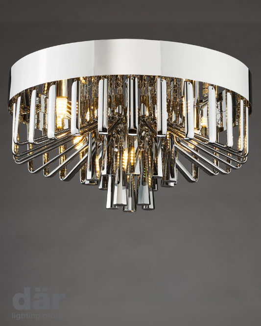 Dar Lighting Olin 5 Light Polished Chrome & Smoked Glass Flush