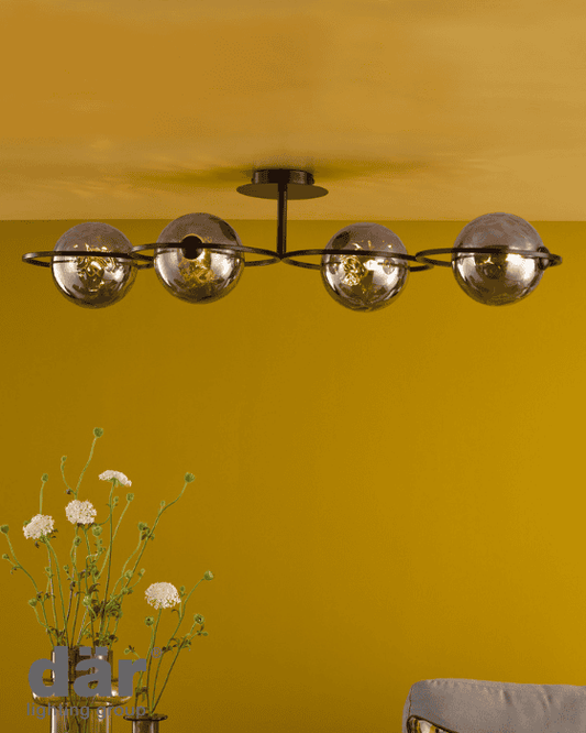 Dar Lighting Olympus 4 Light Matt Black & Smoked Dimpled Glass Semi Flush