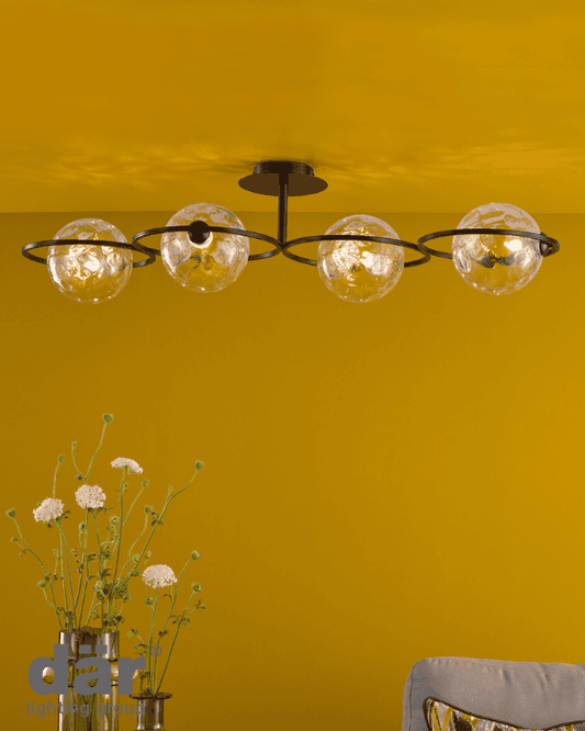 Dar Lighting Olympus 4 Light Matt Black & Clear Dimpled Glass Semi Flush