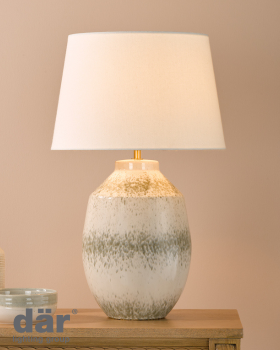 Dar Lighting Omari Green Ceramic & Antique Brass Table Lamp With Shade