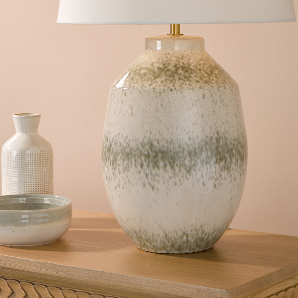 Dar Lighting Omari Green Ceramic & Antique Brass Table Lamp With Shade