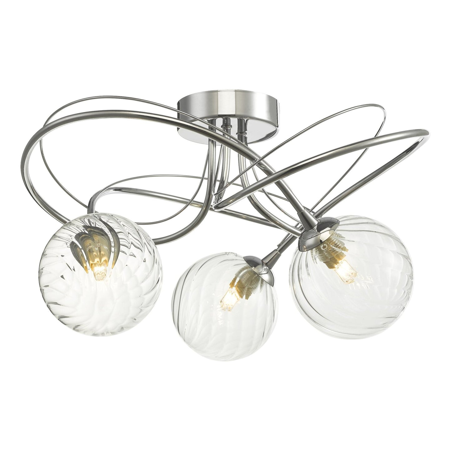 Dar Lighting Onawa 3 Light Polished Chrome Semi Flush With Twisted Closed Glass