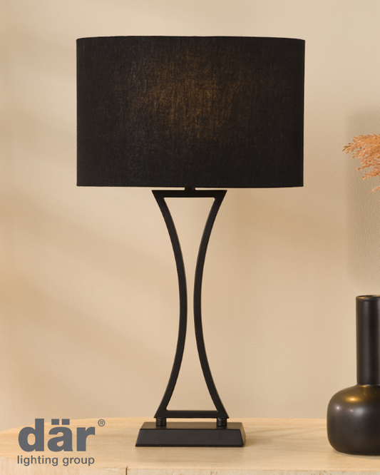 Dar Lighting Oporto Matt Black Table Lamp With Shade
