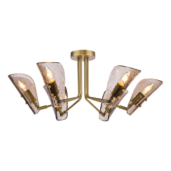 Dar Lighting Ordelle 6 Light Adjustable Antique Bronze & Tea Smoked Glass Semi Flush