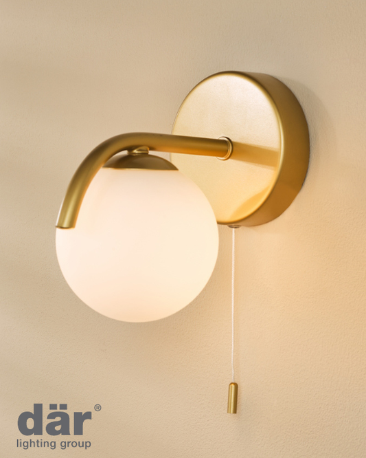 Dar Lighting Orlena Satin Gold & Opal Glass Wall Light