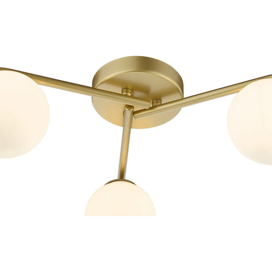 Dar Lighting Orlena 3 Light Satin Gold & Opal Glass Flush