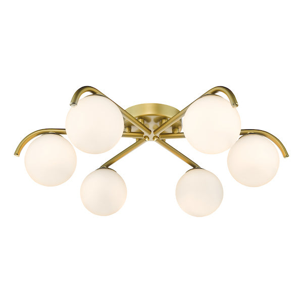 Dar Lighting Orlena 6 Light Satin Gold & Opal Glass Flush
