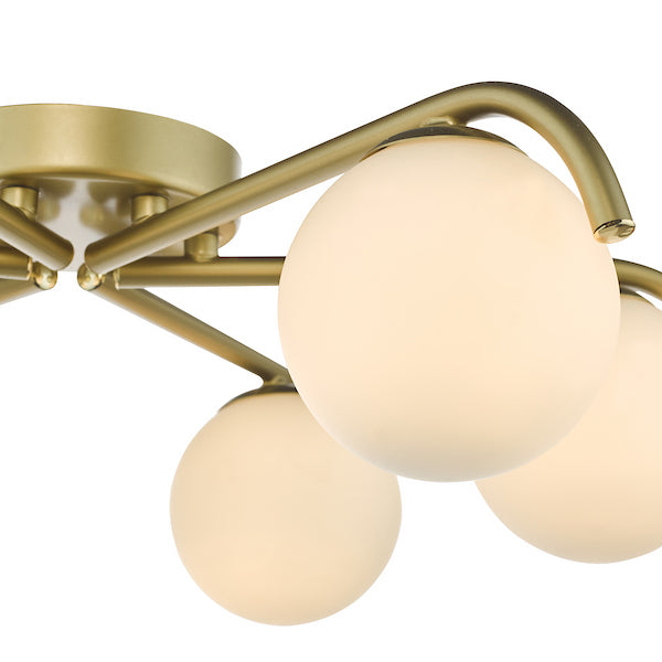 Dar Lighting Orlena 6 Light Satin Gold & Opal Glass Flush