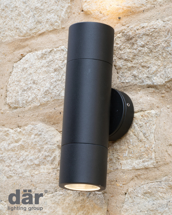 Dar Lighting Ortega Outdoor 2 Light Wall Light Matt Black IP65