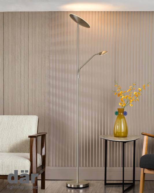 Dar Lighting Osbert Mother & Child Satin Nickel LED Floor Lamp