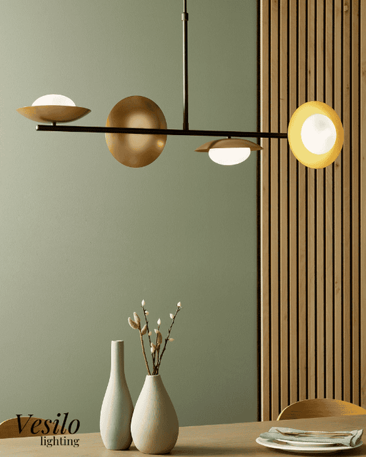 Vesilo Lighting Pebble Gold & Bronze Dish Linear Pendant