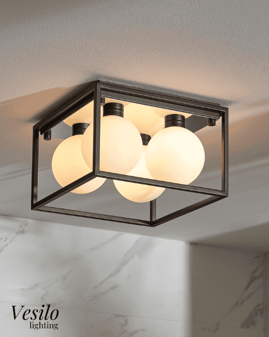 Vesilo Lighting Prizm Bathroom IP44 Angular Square Frame Flush