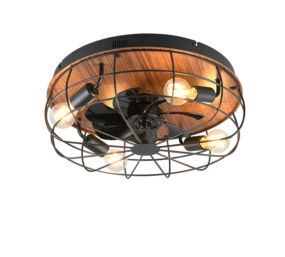 Trio Lighting Trondheim Black & Wood Ceiling Fan Light