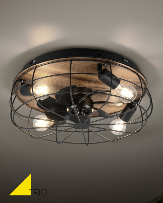 Trio Lighting Trondheim Black & Wood Ceiling Fan Light