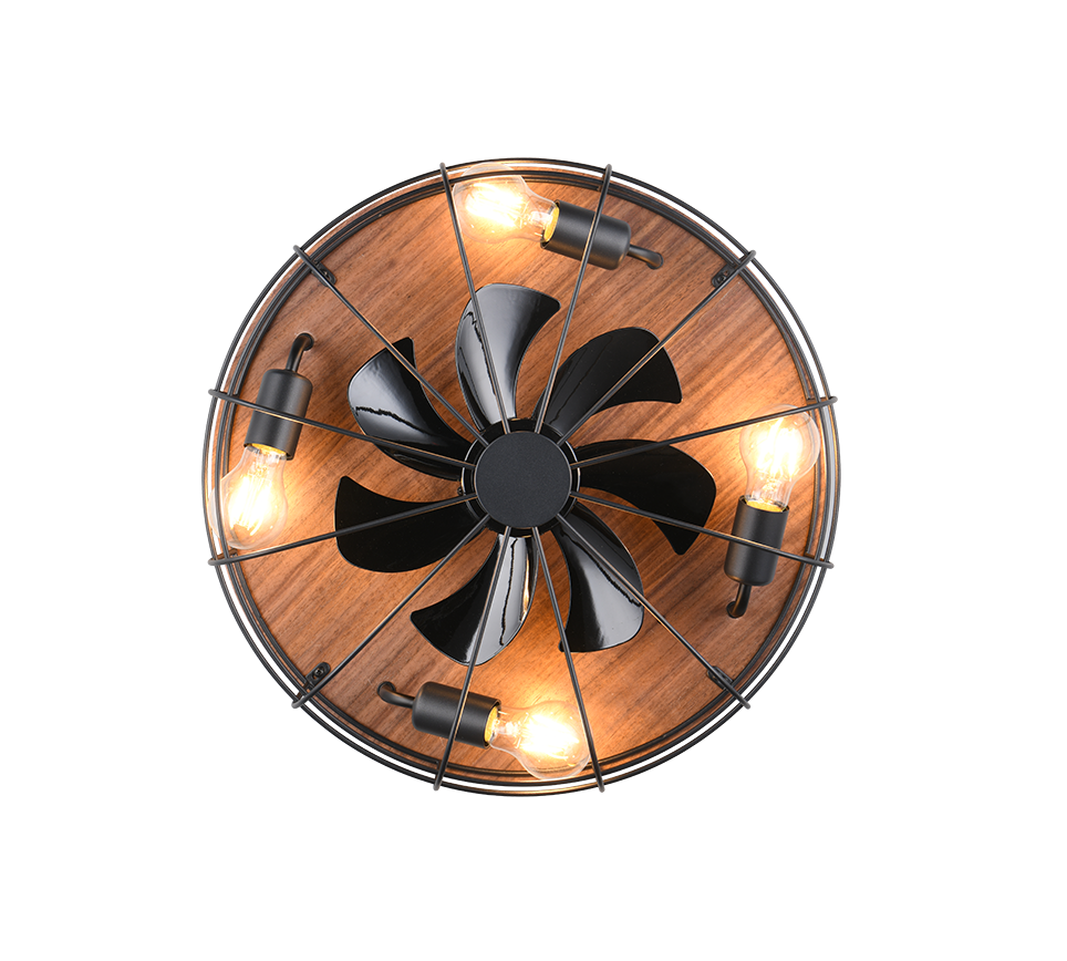 Trio Lighting Trondheim Black & Wood Ceiling Fan Light