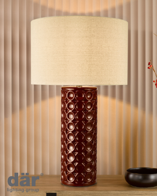 Dar Lighting Raja Red Ceramic & Antique Bronze Table Lamp With Shade