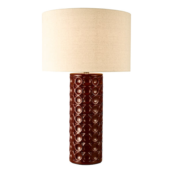 Dar Lighting Raja Red Ceramic & Antique Bronze Table Lamp With Shade
