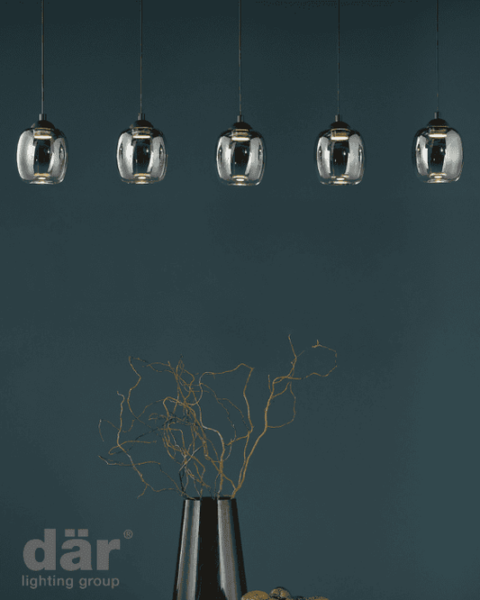 Dar Lighting Ramona 5 Light Matt Black & Smoked Ombre Glass LED Bar Pendant