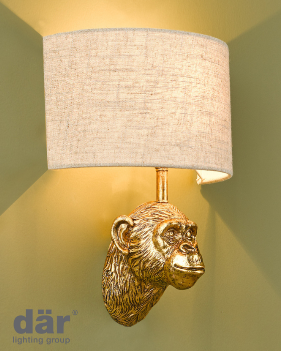 Dar Lighting Raul Monkey Gold Wall Light With Shade