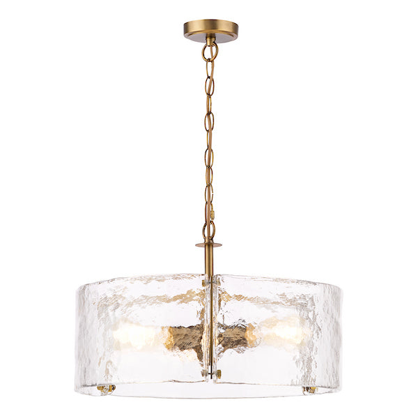 Dar Lighting Ravis 3 Light Antique Bronze & Textured Glass Pendant