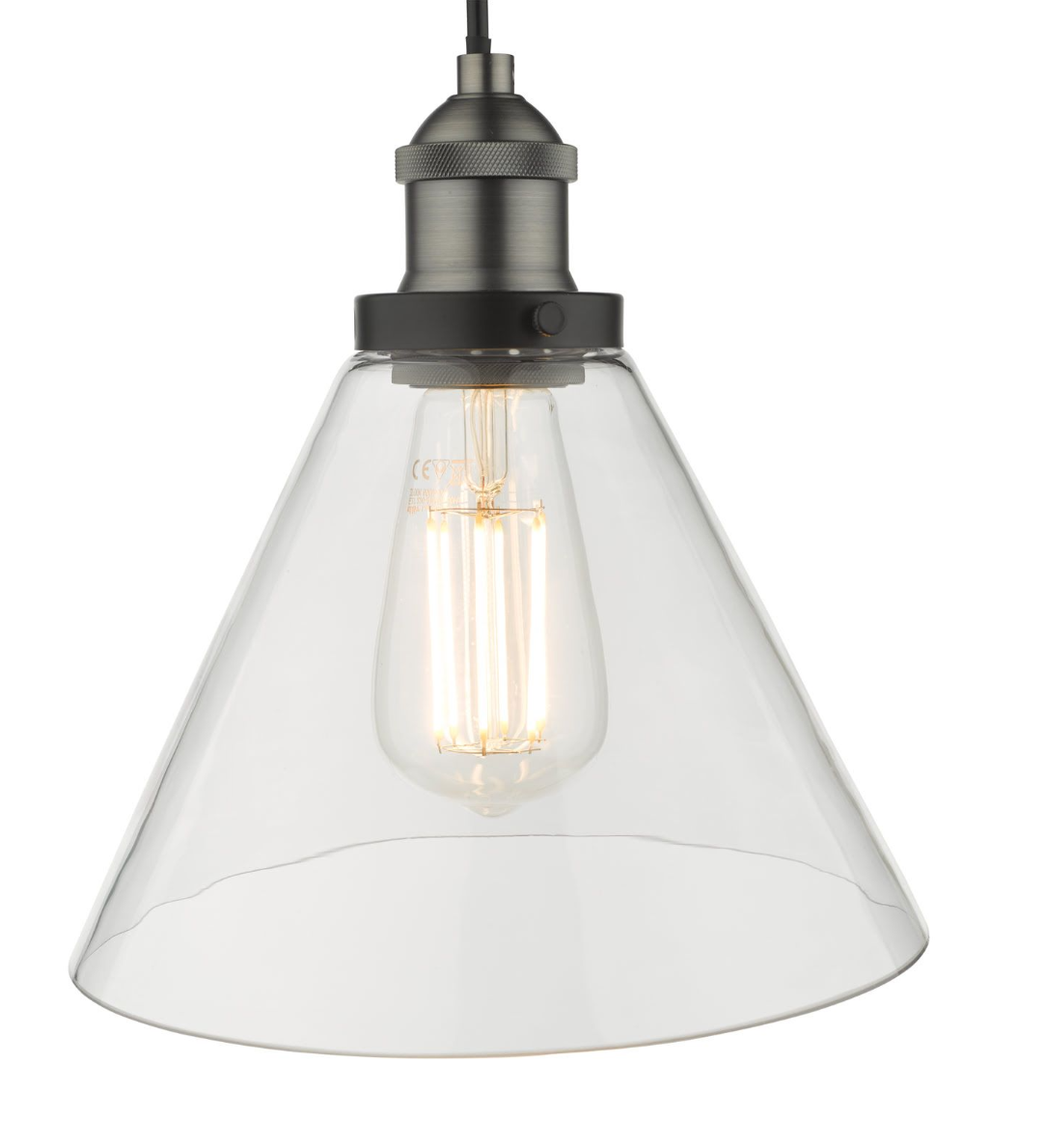 Dar Lighting Ray Antique Nickel & Clear Glass Pendant