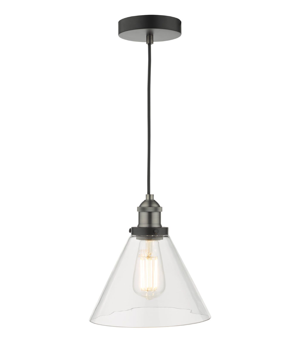 Dar Lighting Ray Antique Nickel & Clear Glass Pendant