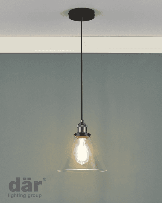 Dar Lighting Ray Antique Nickel & Clear Glass Pendant