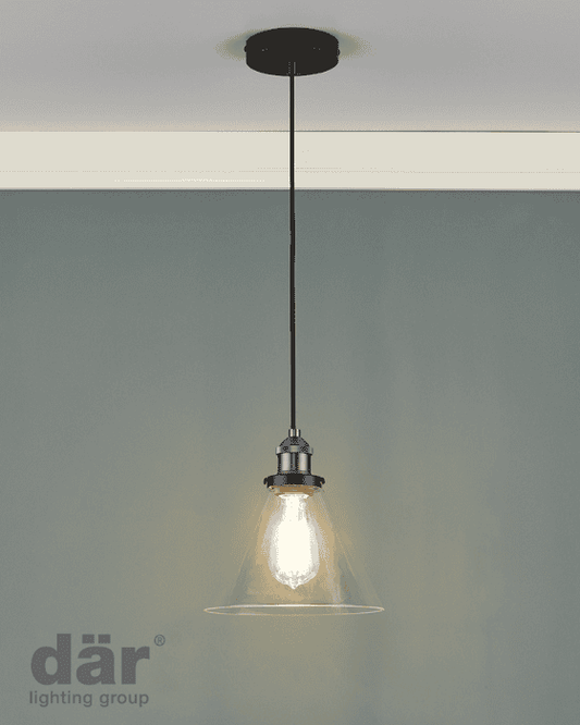 Dar Lighting Ray Antique Nickel & Clear Glass Pendant