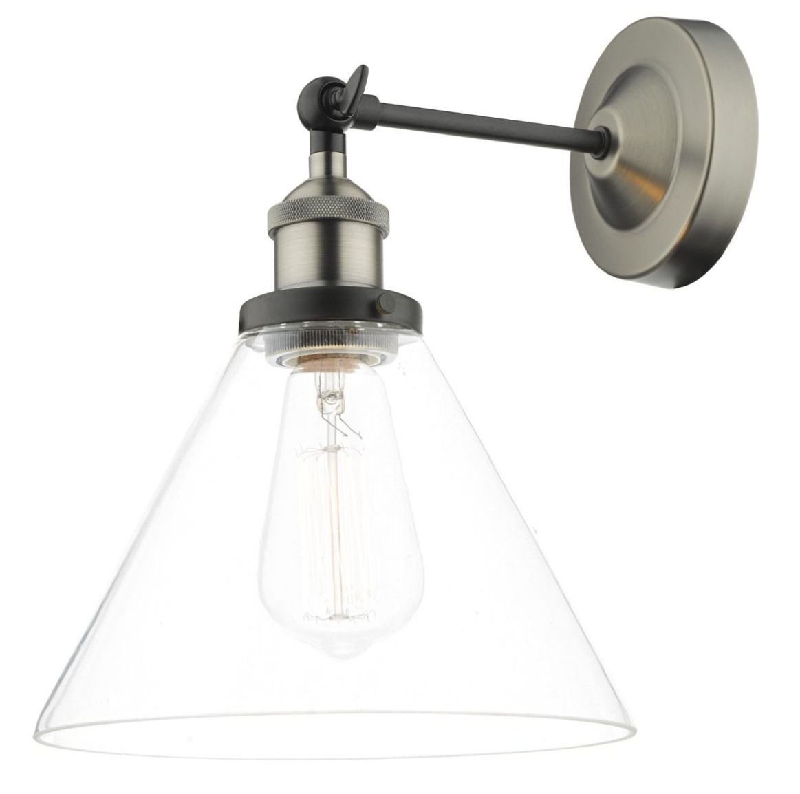 Dar Lighting Ray Single Antique Nickel & Clear Glass Wall Light