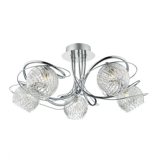 Dar Lighting Rehan 5 Light Decorative Glass & Polished Chrome Frame Semi Flush