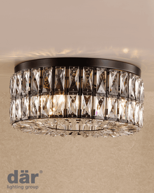 Dar Lighting Relena 4 Light Matt Black & Crystal Flush