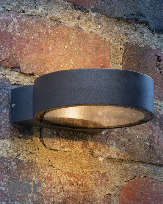 Dar Lighting Reon Outdoor IP65 LED Matt Grey & Glass Wall Light